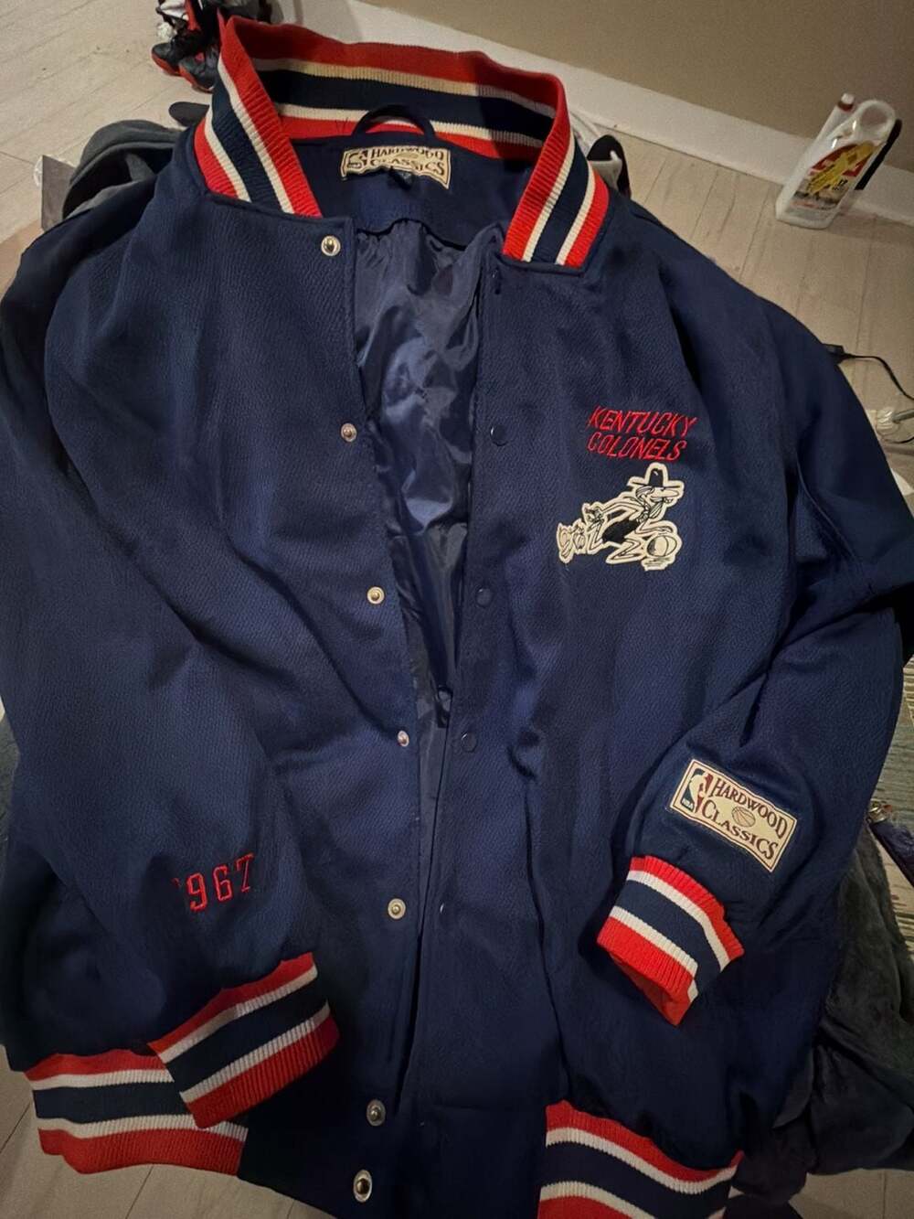 Hardwood Classics NBA Kentucky Colonels Vintage Varsity Jacket Navy Blue Size 3X